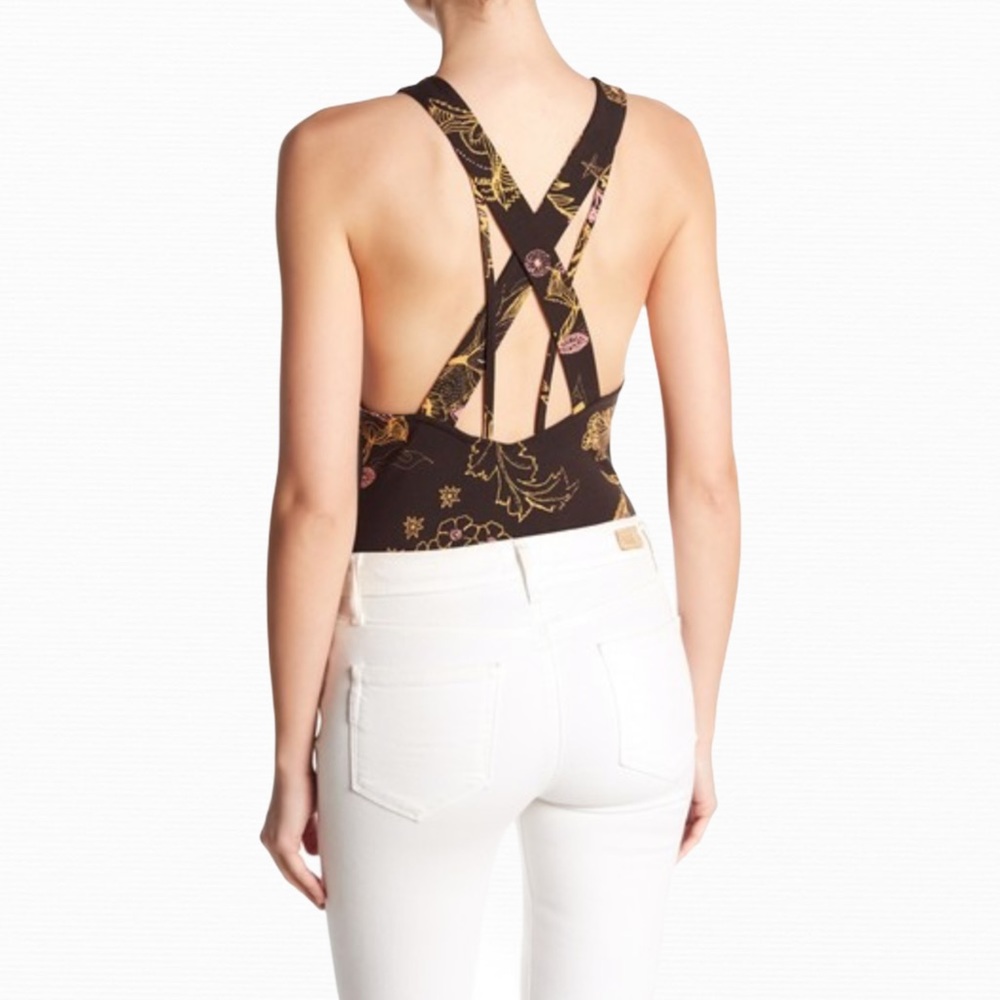 Free People Floral Black & Gold Bodysuit Large - Picture 14 of 14